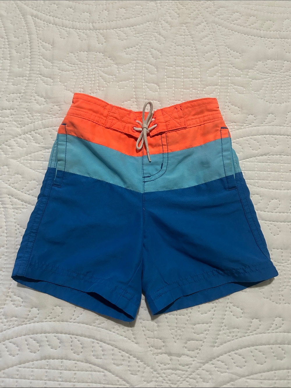 Janie and Jack Colorblock Swim Shorts - Orange, Light Blue & Blue Sz: 6-12 Month